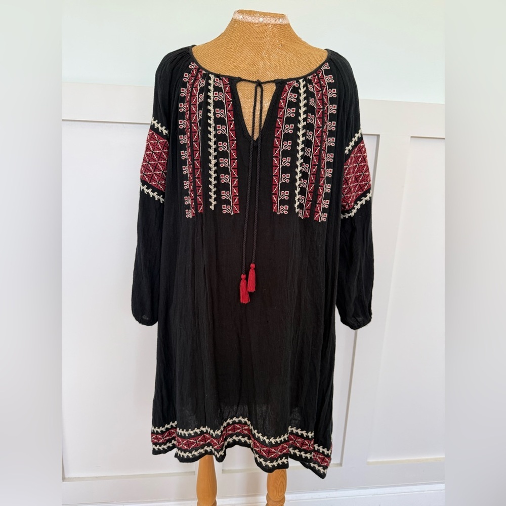 Denim & Supply Ralph Lauren Dress‎ Women’s M Black Embroidered Boho Tribal Gauzy